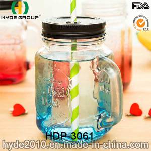 16oz Wholesale High White Glass Mason Jar with Straw (HDP-3061)